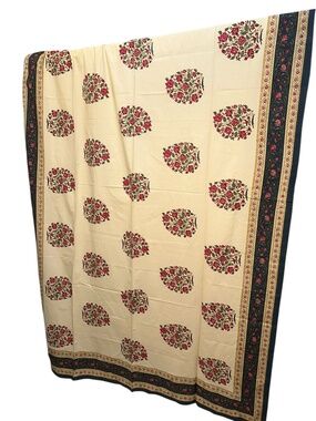 the Good Earth Hand Block Print NEW NWT pomegranate floral table cloth 62x96